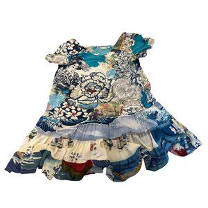 Jams World  Hattie Dress XL Floral & Ocean Graphic Ruffle Hem Wearable Art